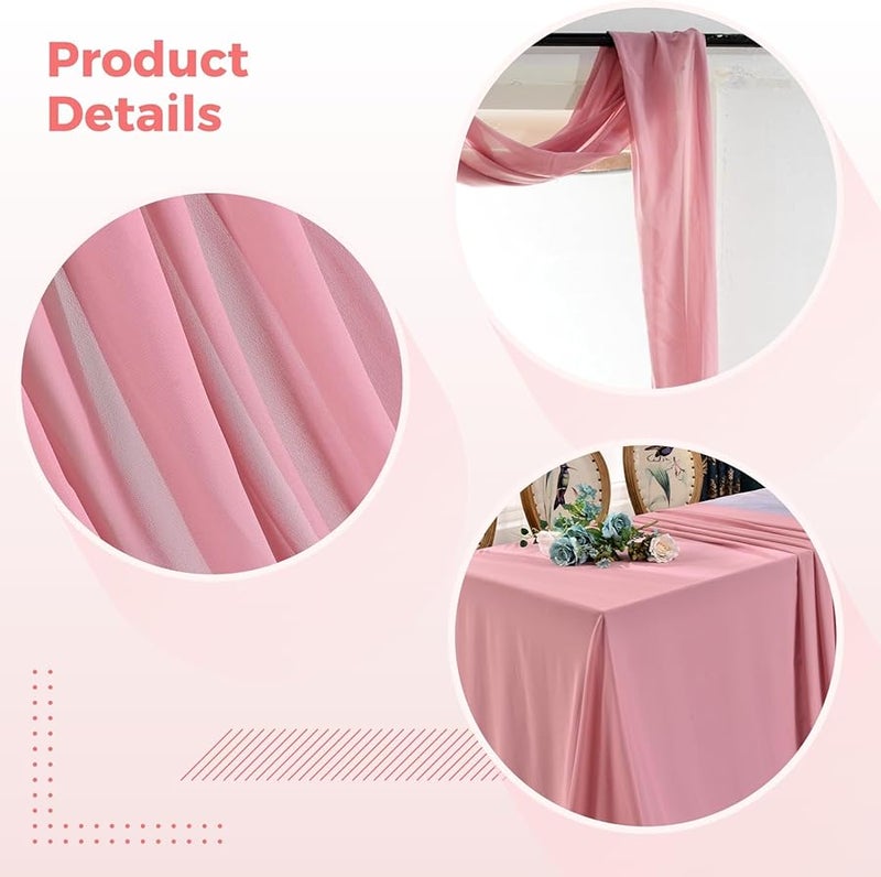 ستائر قوس الزفاف من الشيفون المزدوج الطبقة باللون الوردي الترابي مقاس 75 × 600 سم للحديقة الخارجية - Image 2